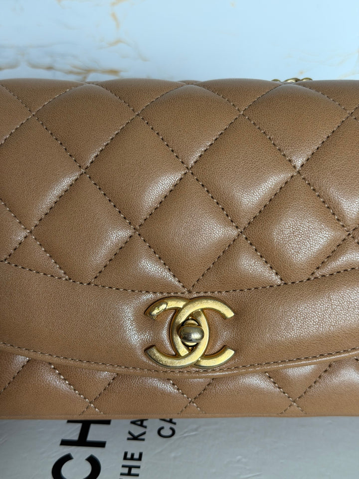 CHANEL series 21 Caramel Brown Lambskin aged GHW Diana Reissue Flap Bag size SMALL 2015