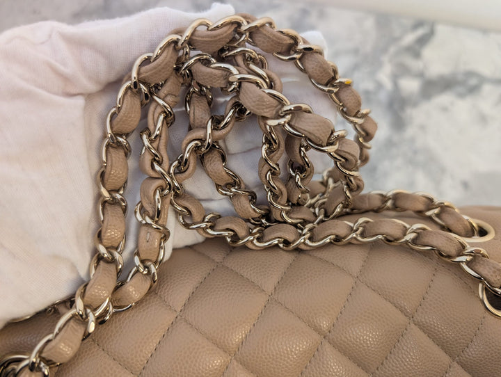 CHANEL series 28 19B collection Dark Beige Caviar LGHW Medium M/L Timeless Classic Double Flap Bag 11.12