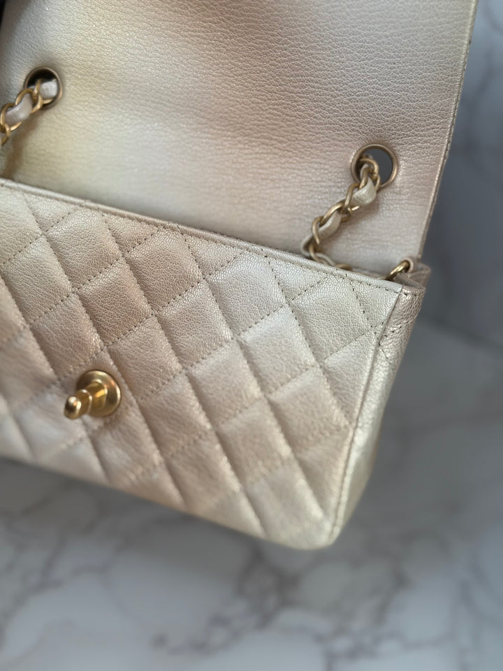 CHANEL 22P Gold Silver Ombré Goat skin Mini Rectangular Flap Bag with Aged GHW 2022