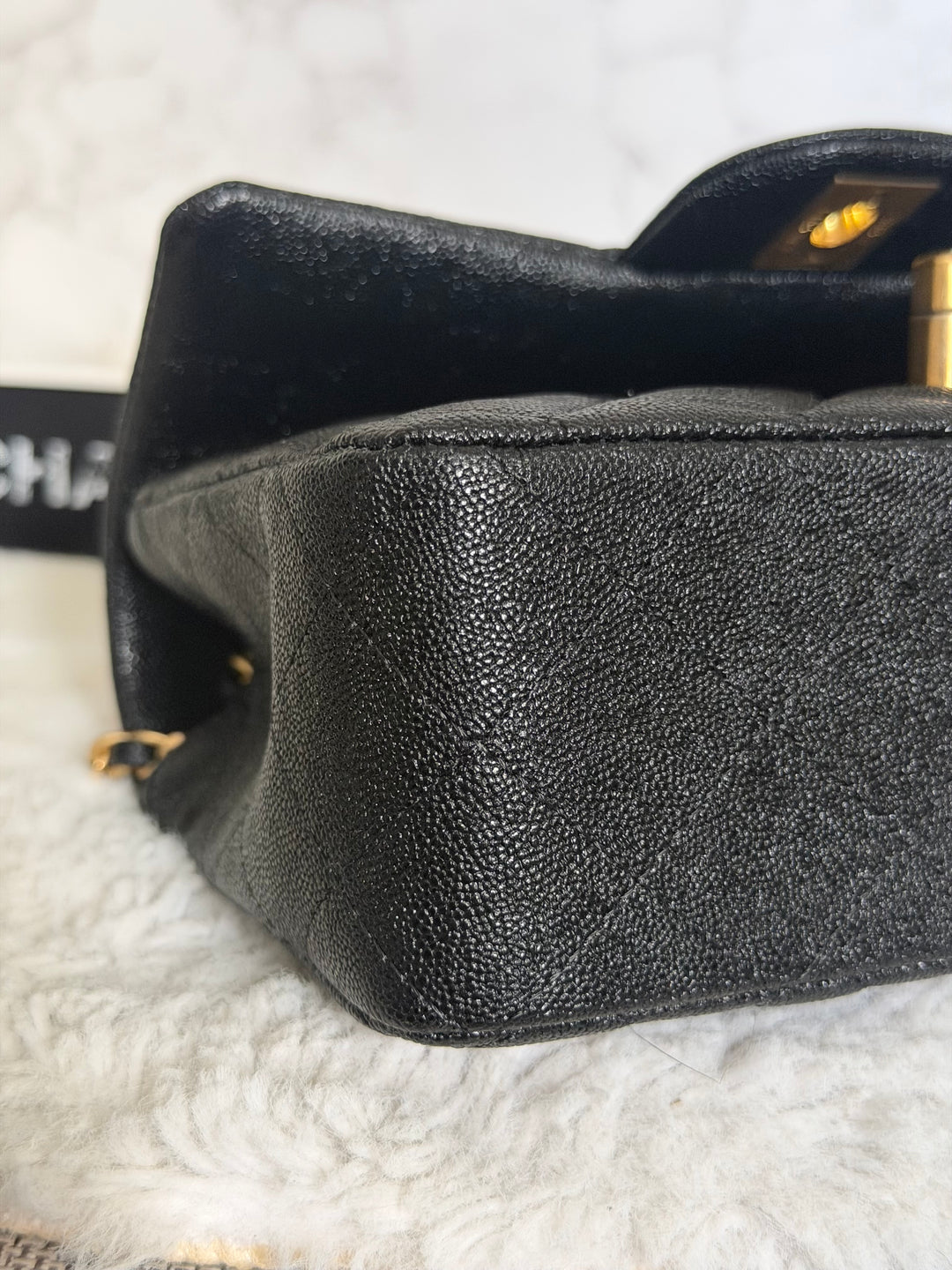 CHANEL 21S Black Caviar Aged GHW Top Handle Mini Rectangular Flap Bag series 31 2021