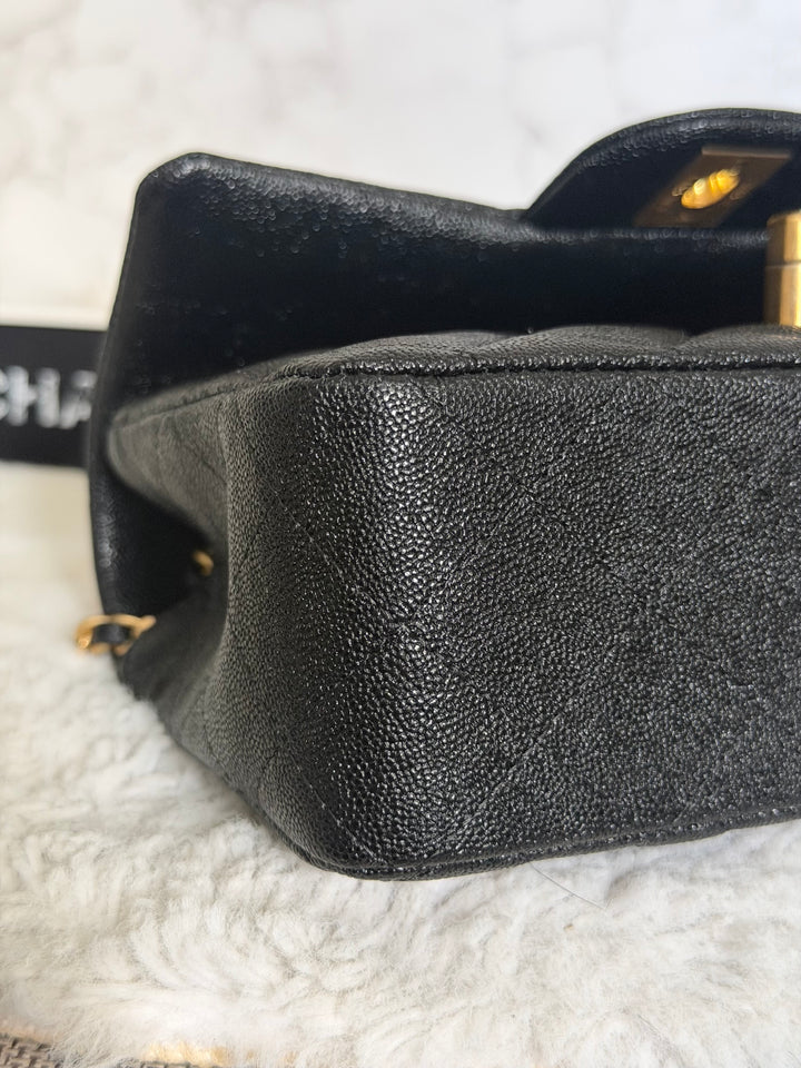 CHANEL 21S Black Caviar Aged GHW Top Handle Mini Rectangular Flap Bag series 31 2021