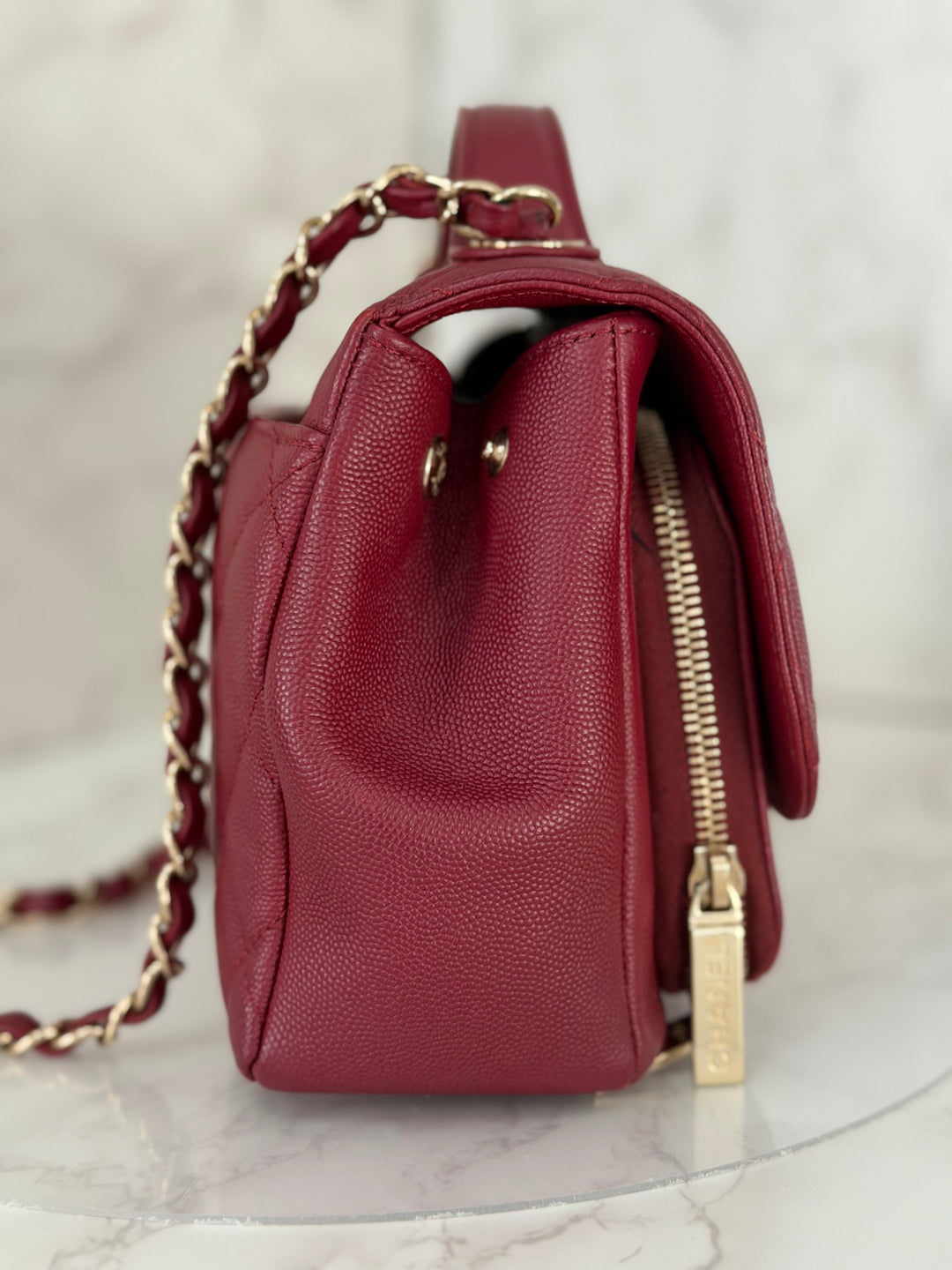 Chanel series 28 19B Collection 2019 Burgundy Caviar Business Affinity Flap Bag with Champagne GHW size Medium