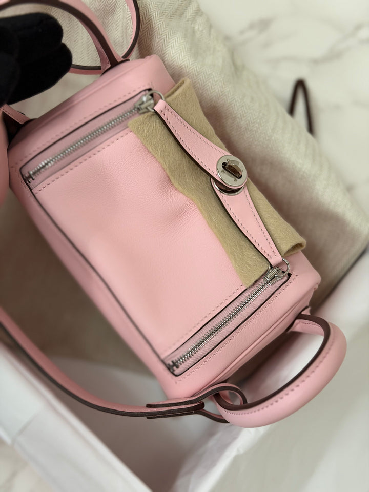 Hermes Mini Lindy Rose Sakura Swift leather PHW Stamp B 2024 *Rare combo*