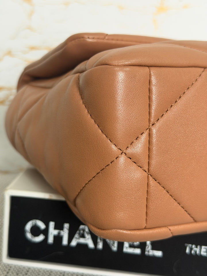 CHANEL Caramel Brown Lambskin Mixed Hardware 19 Flap Bag size SMALL 2022
