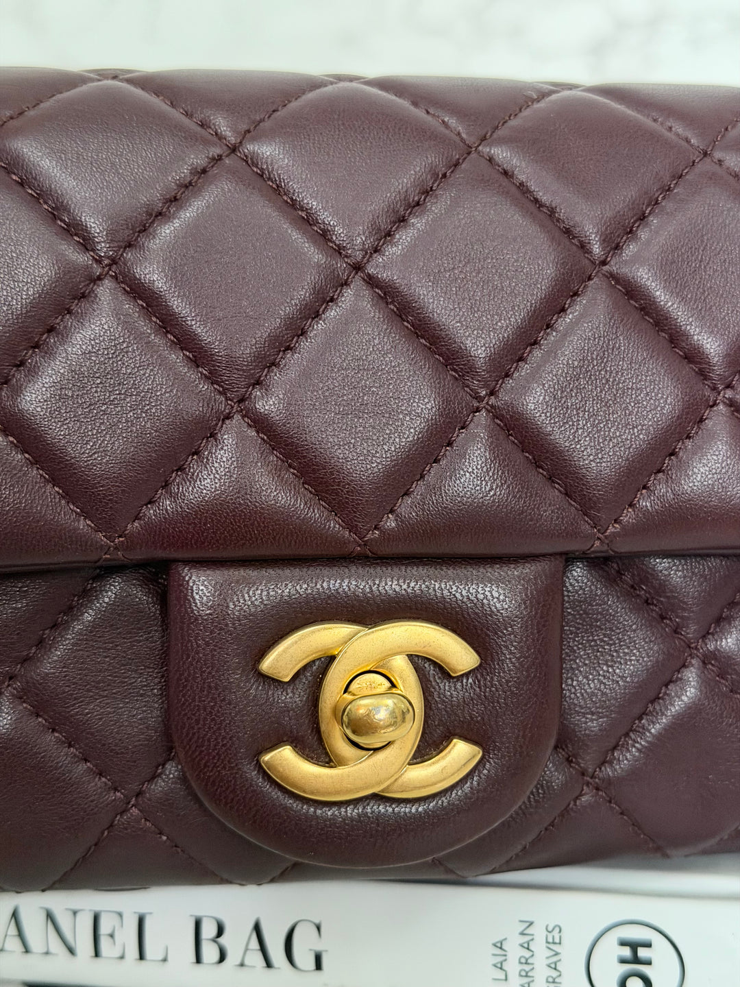 CHANEL 21B Burgundy Lambskin Aged GHW Pearl Crush Adjustable Chain Mini rectangular flap Bag 2021