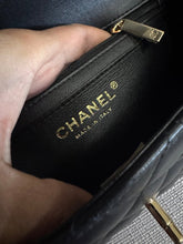 Load image into Gallery viewer, Chanel Black Lambskin Mini Rectangular Flap Bag with Top Handle and Champagne GHW
