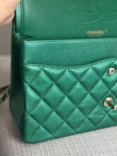 Load image into Gallery viewer, Chanel series 25 18S 2018 Spring/Summer Collection Pearly Emerald Green Caviar Champagne GHW Jumbo Timeless Classic Double Flap Bag

