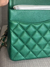 Load image into Gallery viewer, Chanel series 25 18S 2018 Spring/Summer Collection Pearly Emerald Green Caviar Champagne GHW Jumbo Timeless Classic Double Flap Bag
