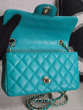 Load image into Gallery viewer, Chanel series 23 17C 2016/2017 Cruise Collection Turquoise Caviar Champagne GHW Classic Mini Rectangular Flap Bag with Edge stitching
