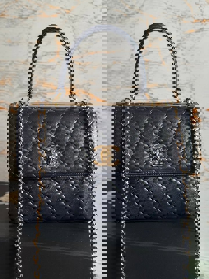 Chanel series 28 2018/2019 Navy Lambskin Champagne GHW Trendy CC Flap Bag size Small with Detachable Strap