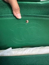 Load image into Gallery viewer, Chanel series 25 18S 2018 Spring/Summer Collection Pearly Emerald Green Caviar Champagne GHW Jumbo Timeless Classic Double Flap Bag
