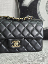 Load image into Gallery viewer, Chanel 2024 Black Lambskin Classic Mini Rectangular Flap Bag with Champagne GHW
