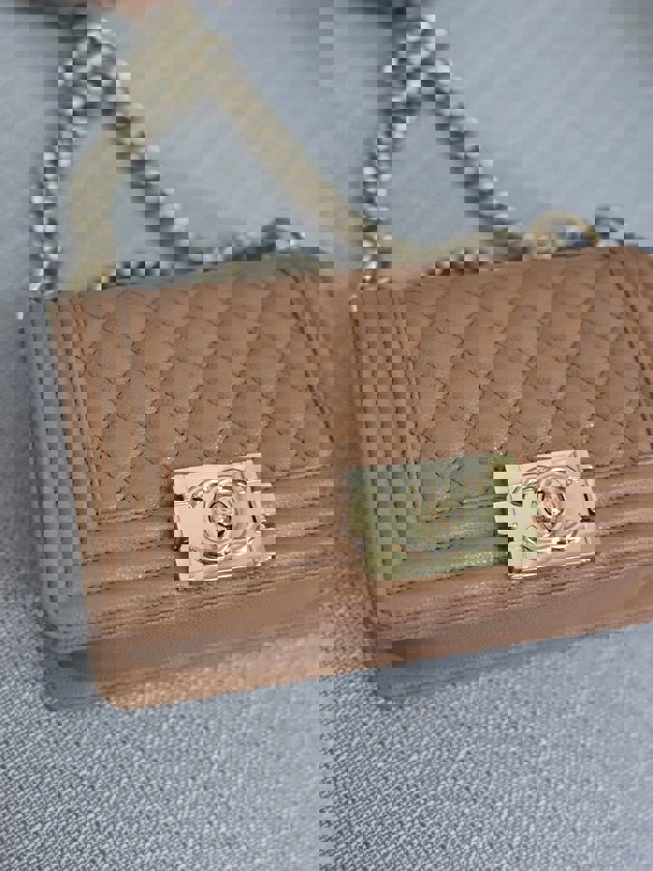 Chanel 21K 2021 Fall/Winter Collection Caramel Brown Caviar shiny champagne GHW Small Le Boy Flap Bag