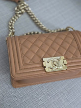 Load image into Gallery viewer, Chanel 21K 2021 Fall/Winter Collection Caramel Brown Caviar shiny champagne GHW Small Le Boy Flap Bag
