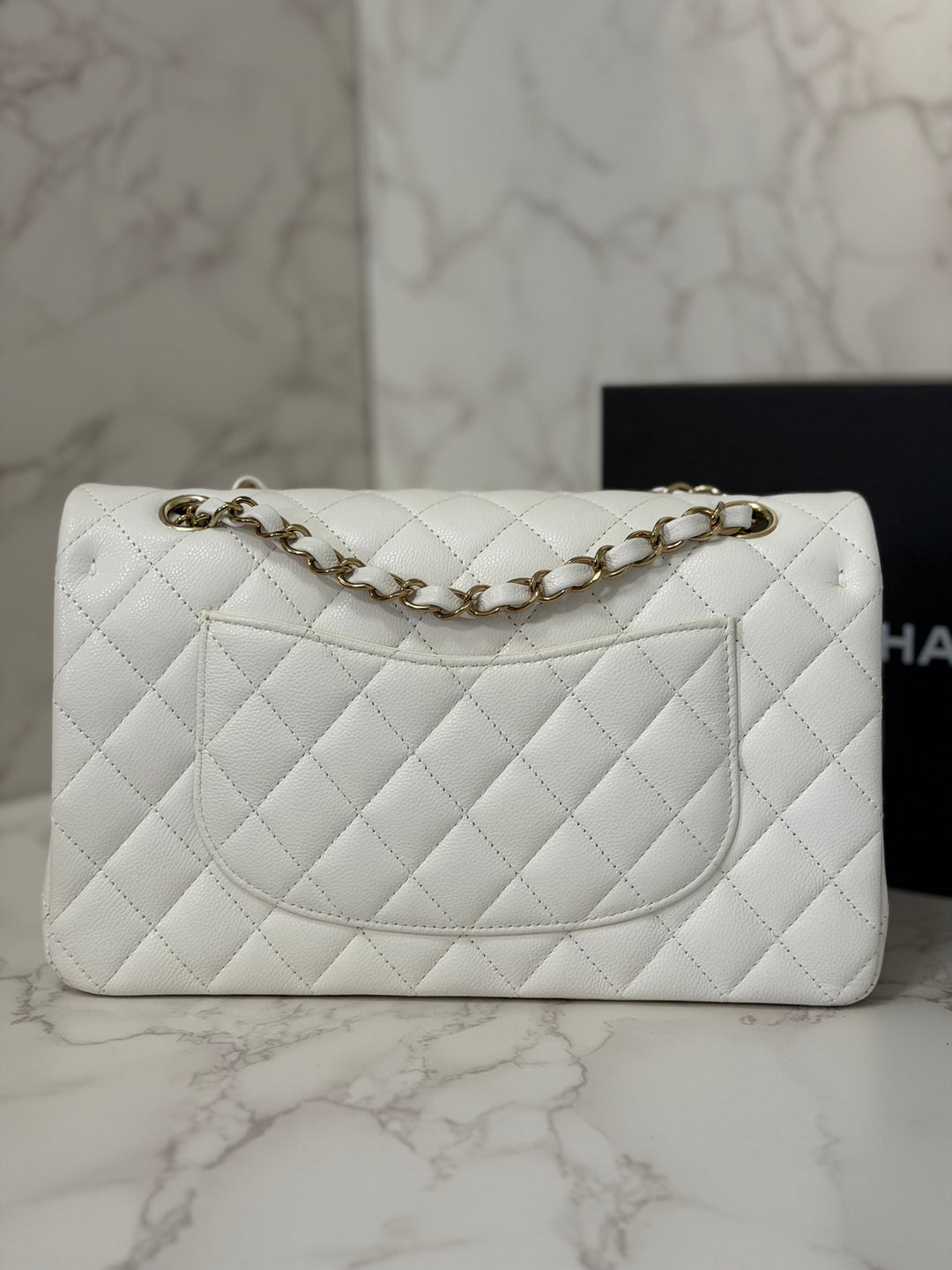 CHANEL 2023 White Caviar LGHW Medium ML Timeless Classic Double Flap Bag