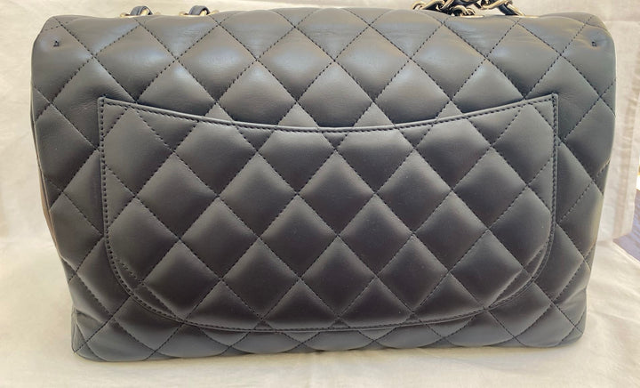 CHANEL Series 13 Navy Lambskin SHW Single Flap Jumbo Classic Bag