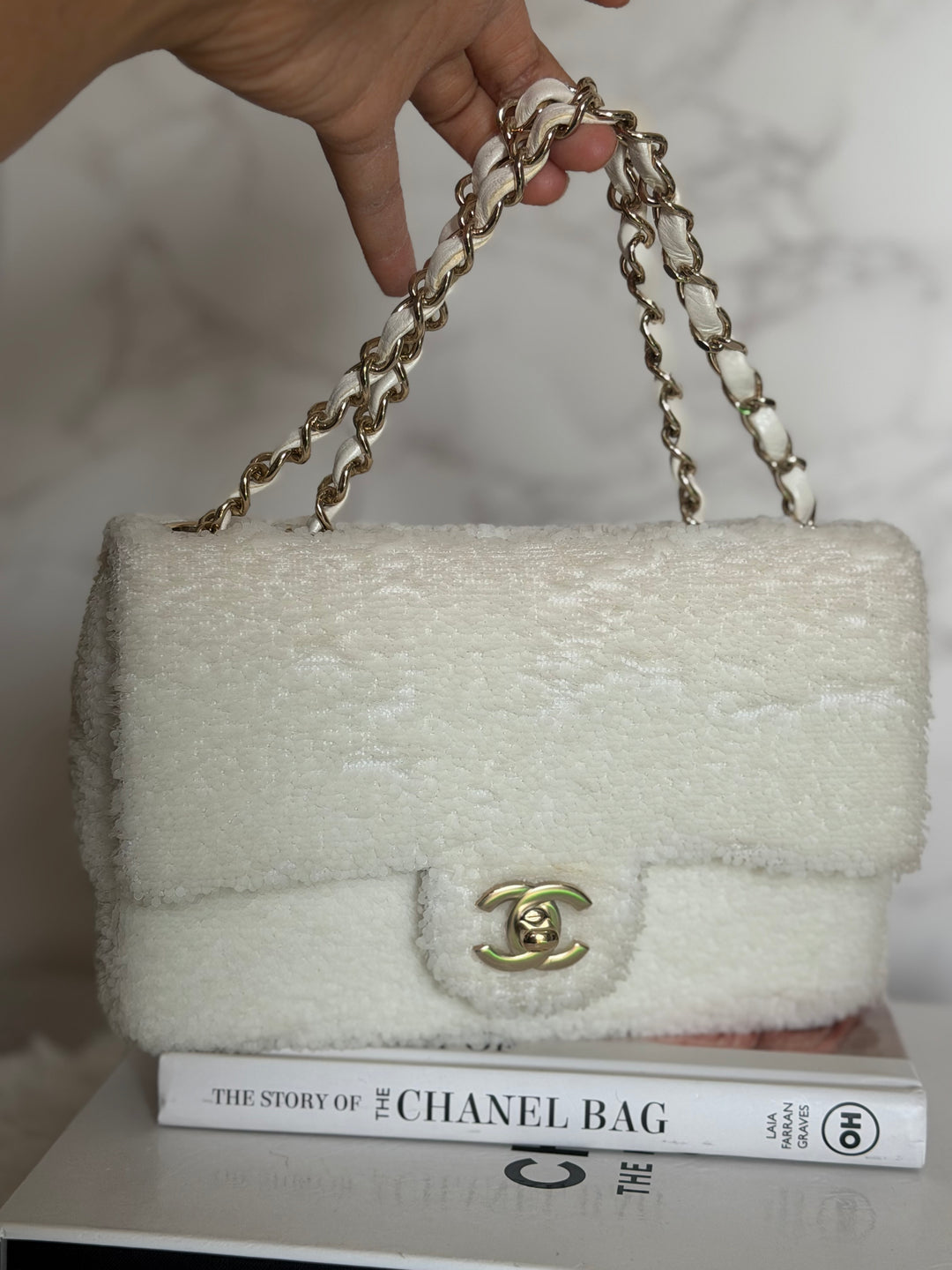 CHANEL series 28 19B White Sequin SMALL Flap Bag LGHW 2019