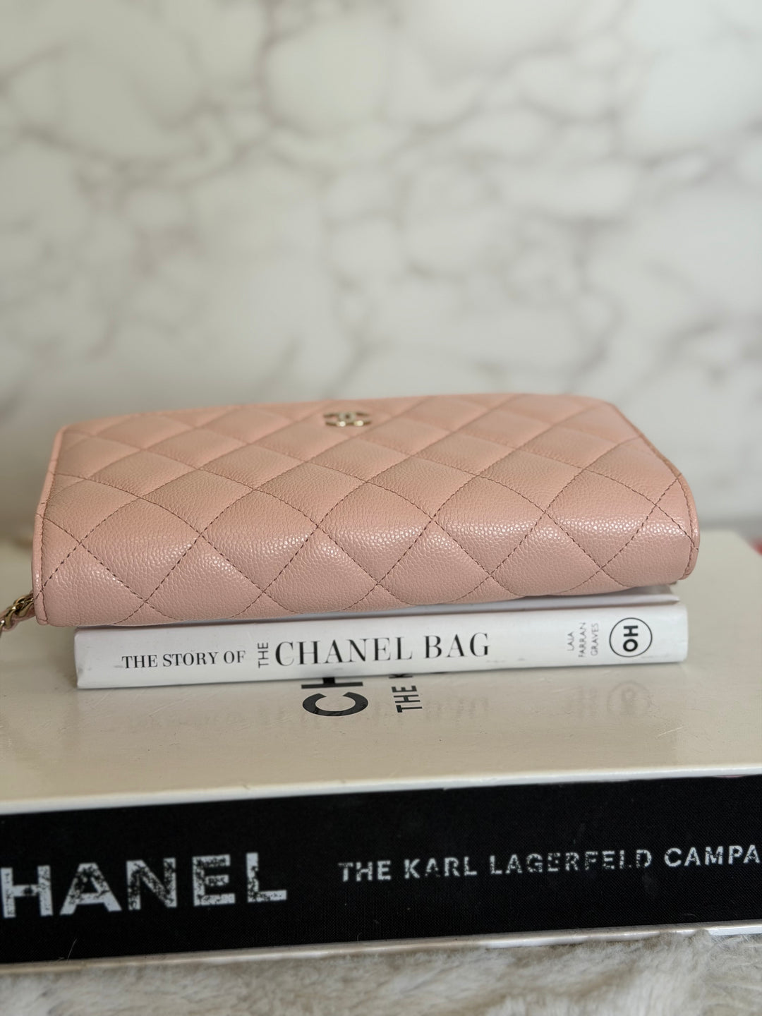 CHANEL Light pink/Nude pink caviar LGHW Classic Wallet on chain (WOC) 2024