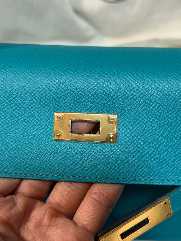 Hermes Kelly 28 Sellier Epsom Leather SO Bleu Paon GHW Stamp D 2019