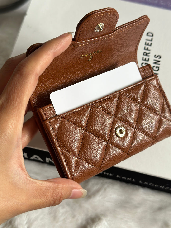 Chanel 23A Brown Caviar LGHW Classic Flap Snap Card Holder