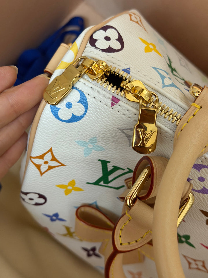 LOUIS VUITTON LV TM x LV Takashi Murakami Blanc White Multicolored Monogram canvas Speedy Bandouliere 25