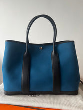 Load image into Gallery viewer, Hermes Garden Party 36 in Blue canvas and negoda leather with silver hardware
