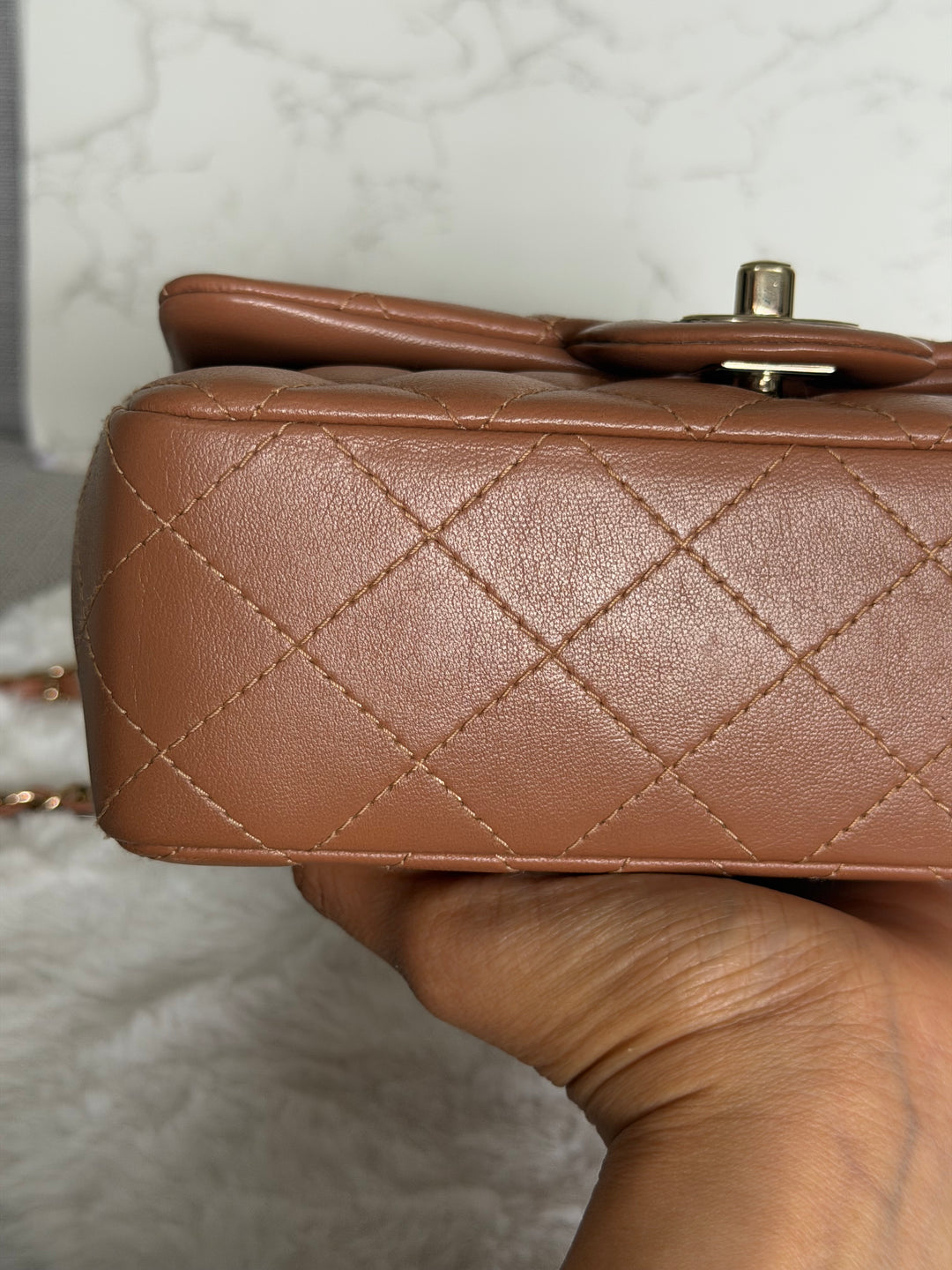CHANEL 22S Caramel Brown NB356 Lambskin LGHW Mini Rectangular Flap Bag 2022