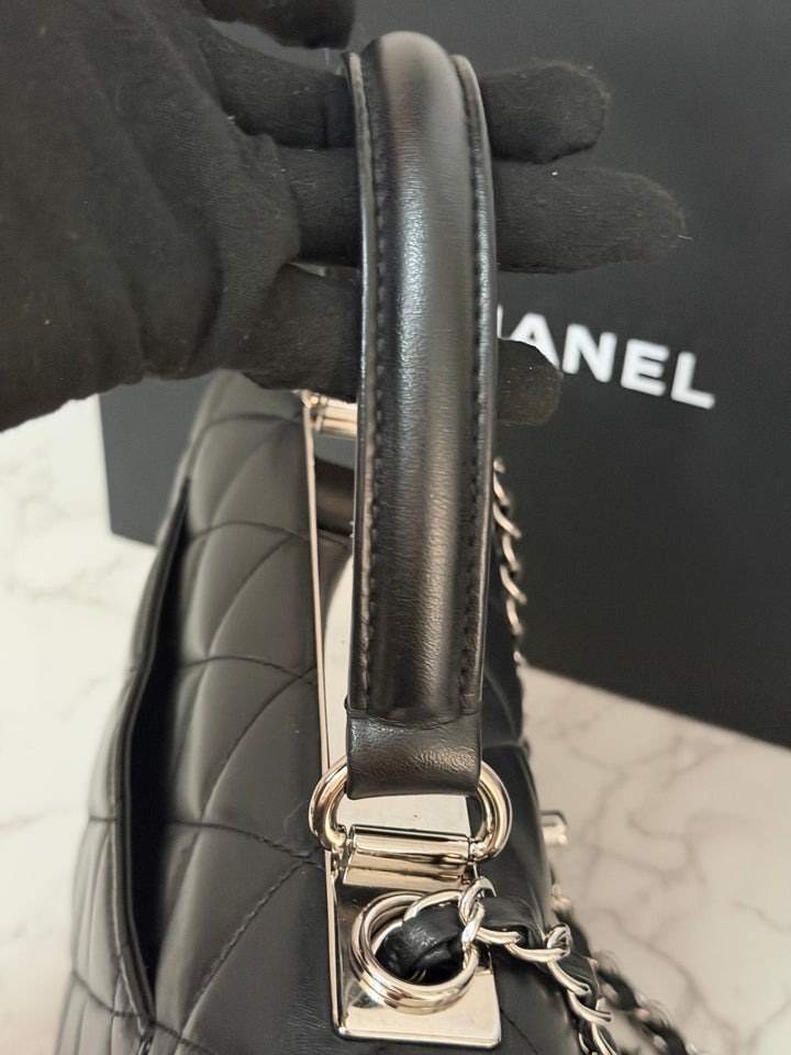 CHANEL series 24 Black Lambskin Silver HW Trendy CC Top Handle Flap Bag with Top Handle and detachable chain