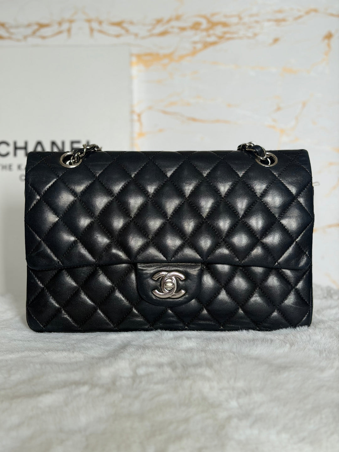CHANEL series 12 Black Lambskin SHW Medium ML Timeless Classic Double Flap Bag 2011