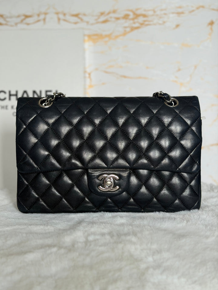 CHANEL series 12 Black Lambskin SHW Medium ML Timeless Classic Double Flap Bag 2011