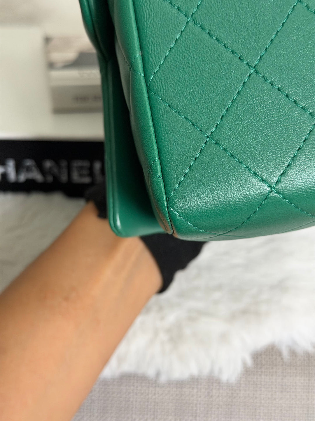 CHANEL Green Lambskin LGHW Mini Rectangular Flap Bag with Top Handle 2022 22A collection