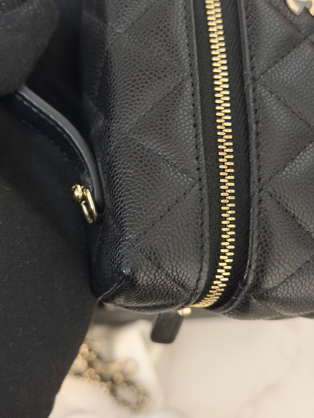 CHANEL Black Caviar LGHW Long Vanity with top handle and detachable chain