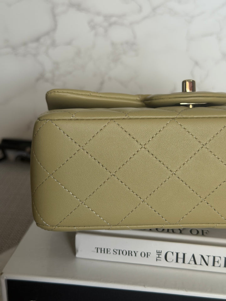 CHANEL 23A Pistachio Green Lambskin LGHW Mini Rectangular Flap Bag with Top Handle 2023