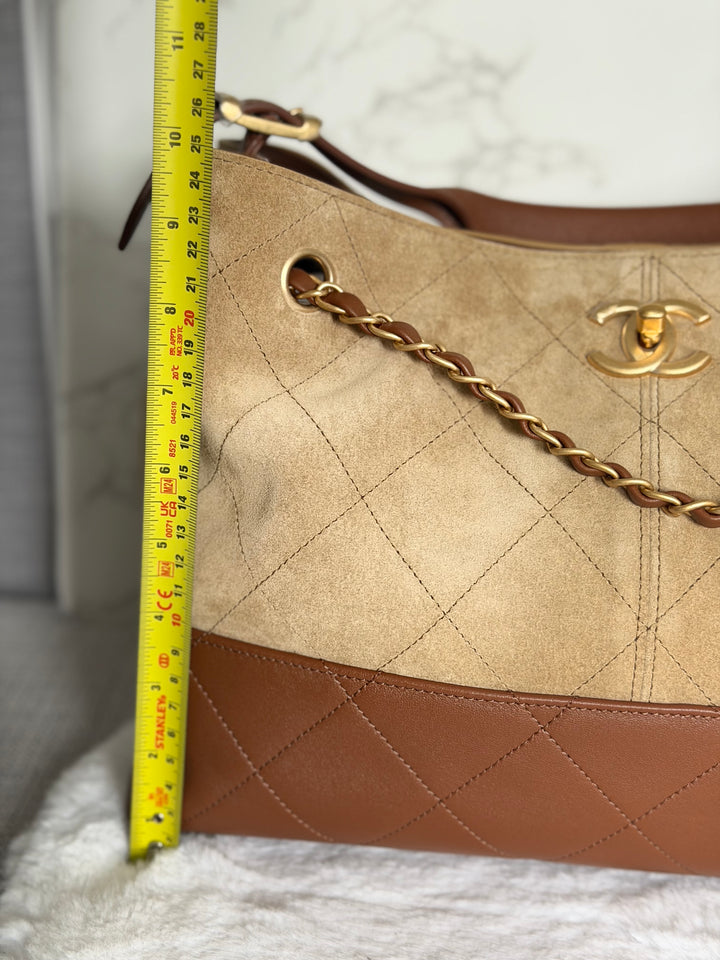 CHANEL 26S Beige Suede and Brown Leather Shopping Tote Bag 2026 size Small