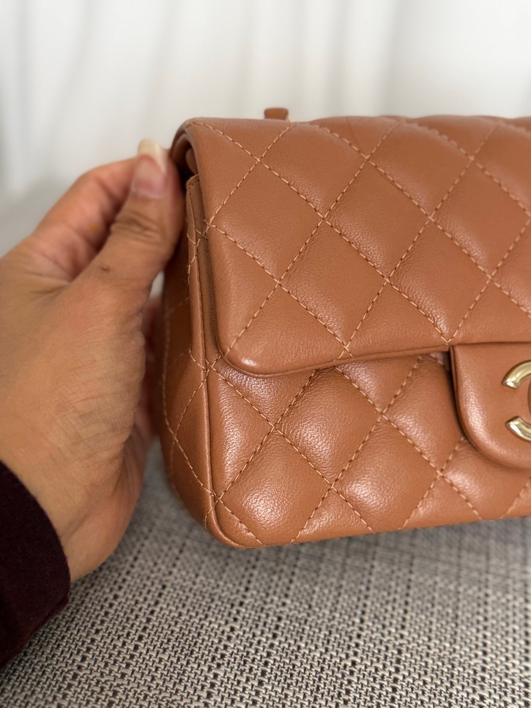 CHANEL 22S collection Caramel Brown NB356 Lambskin LGHW Mini Rectangular Flap Bag 2022