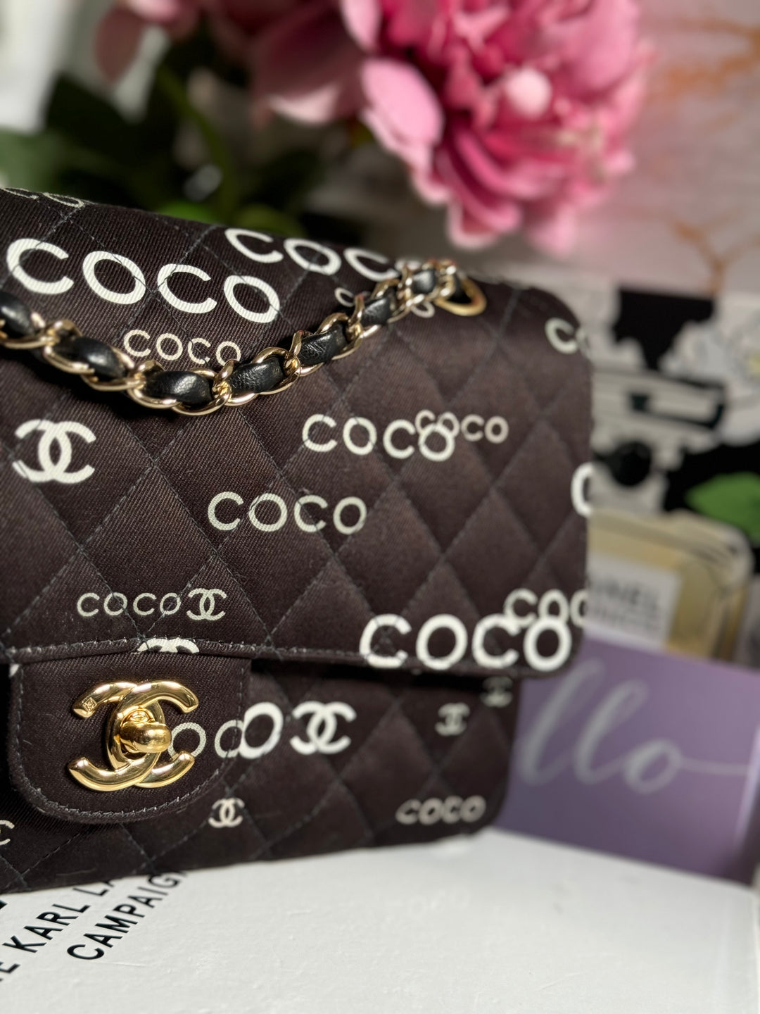 Chanel series 7 2002/2003 Black Canvas Quilted COCO Medium Classic Flap Light Gold Hardware
