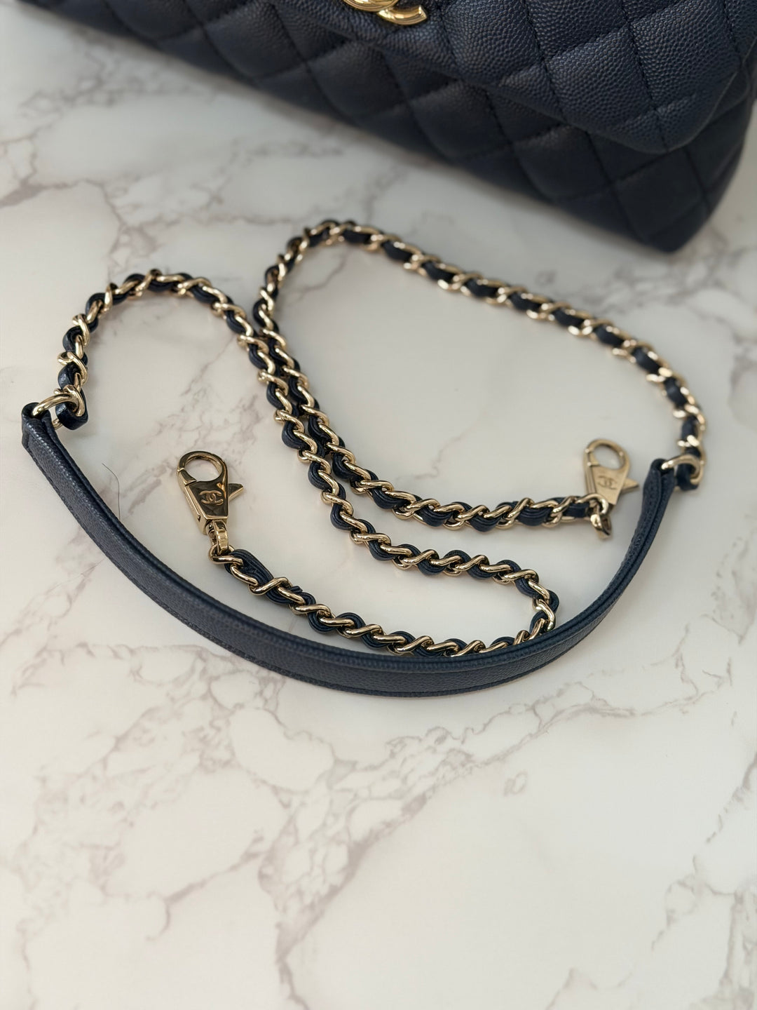 CHANEL series 30 2020 Navy Blue Caviar LGHW Small Coco Handle Flap Bag with Detachable Strap