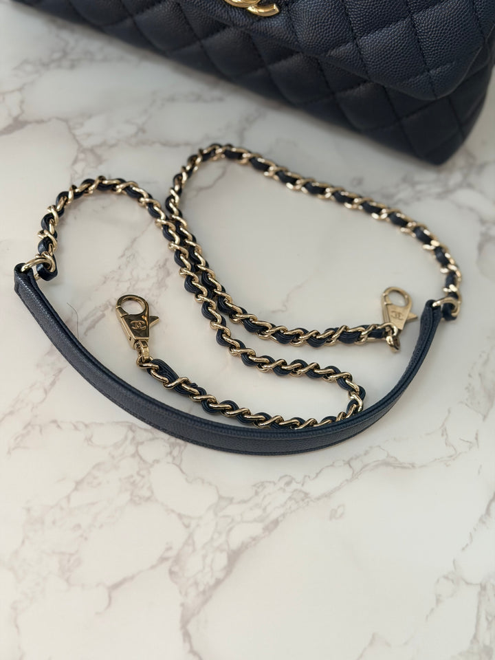 CHANEL series 30 2020 Navy Blue Caviar LGHW Small Coco Handle Flap Bag with Detachable Strap