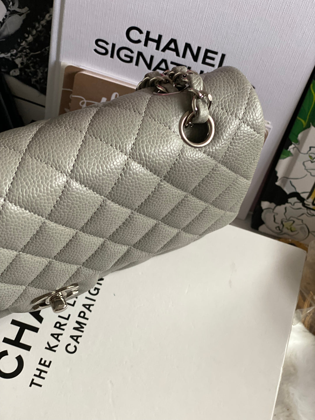 CHANEL series 19 Grey Caviar SHW Medium ML Double Flap Bag 14B collection 2014
