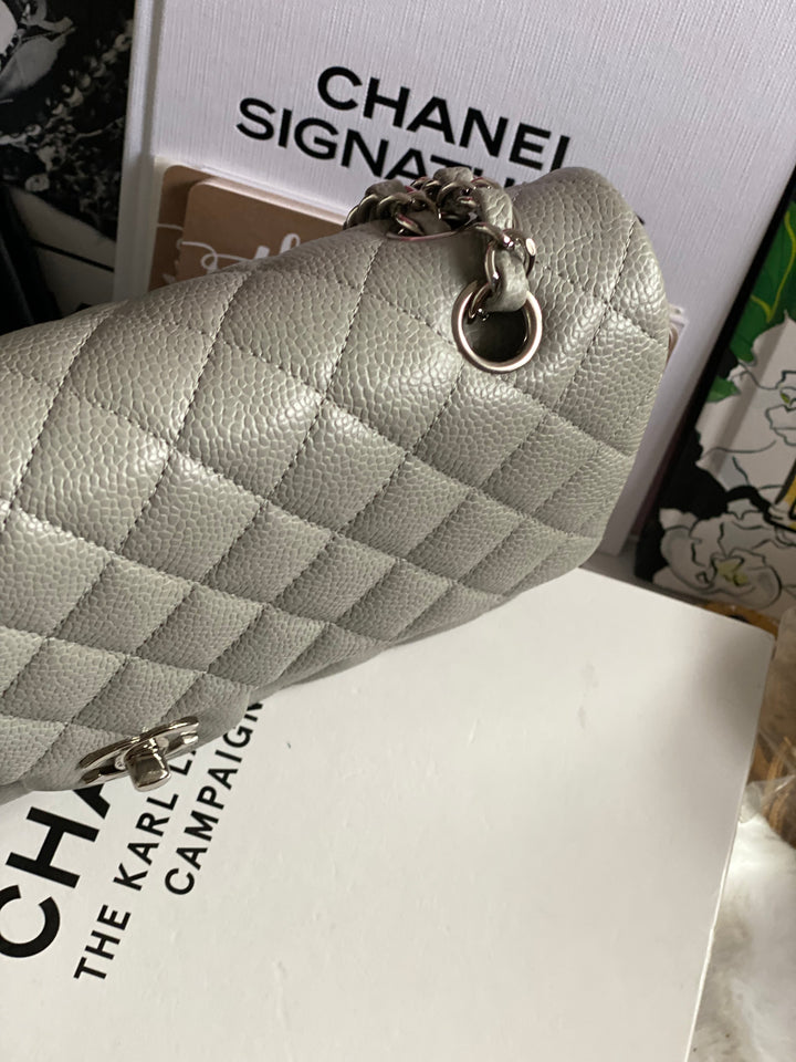 CHANEL series 19 Grey Caviar SHW Medium ML Double Flap Bag 14B collection 2014