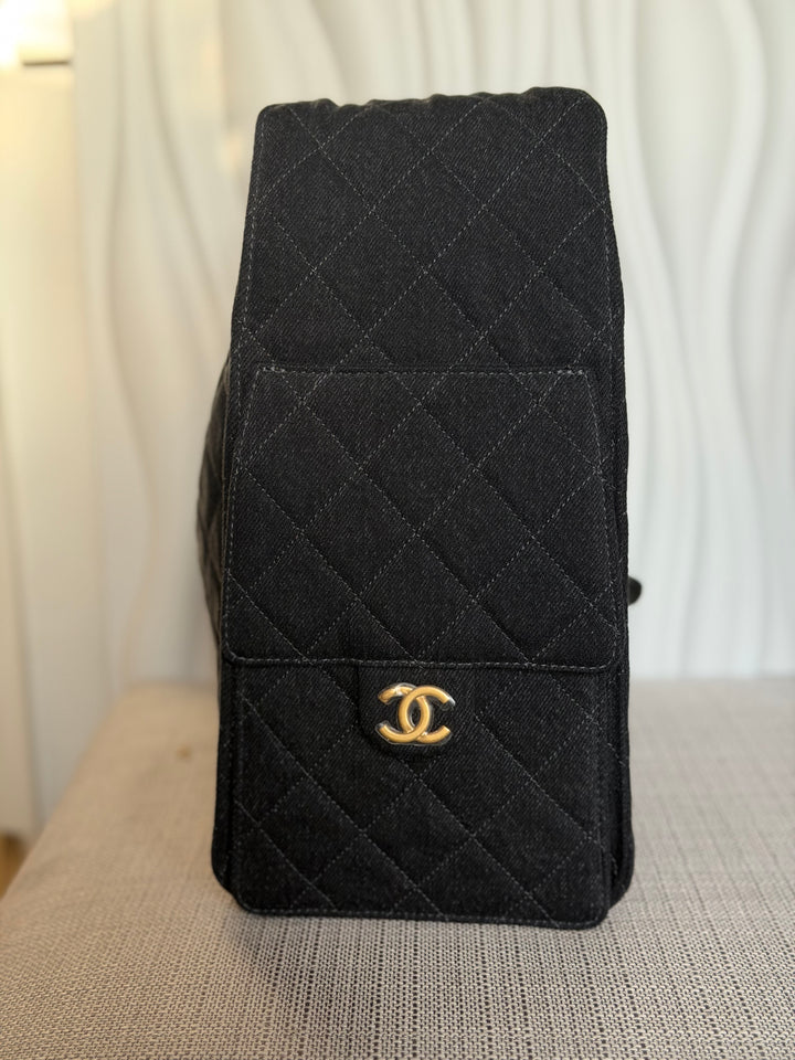 CHANEL 25S 2025 Black Denim Medium 25 Hobo Bag with Detachable Pouch Aged GHW