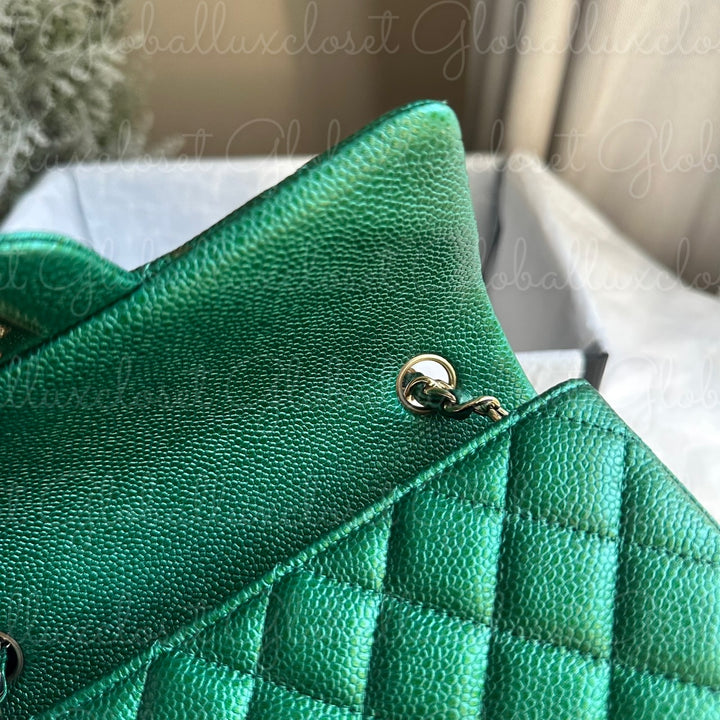 CHANEL 18S Series 25 Emerald Green Caviar LGHW Mini rectangular flap bag 2018 RARE UNICORN FIND