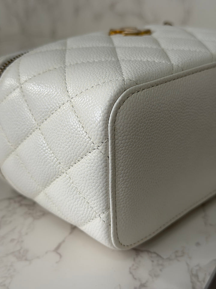 CHANEL 22S Collection 2022 Pick Me Up White Caviar Small Vanity Case with Metal Top Handle GHW