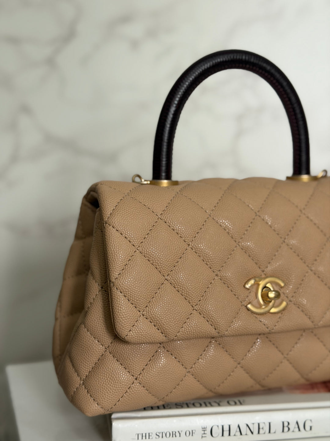 CHANEL series 29 Beige Caviar Aged GHW Deep burgundy Lizard Handle Coco Handle size Small 2019/2020