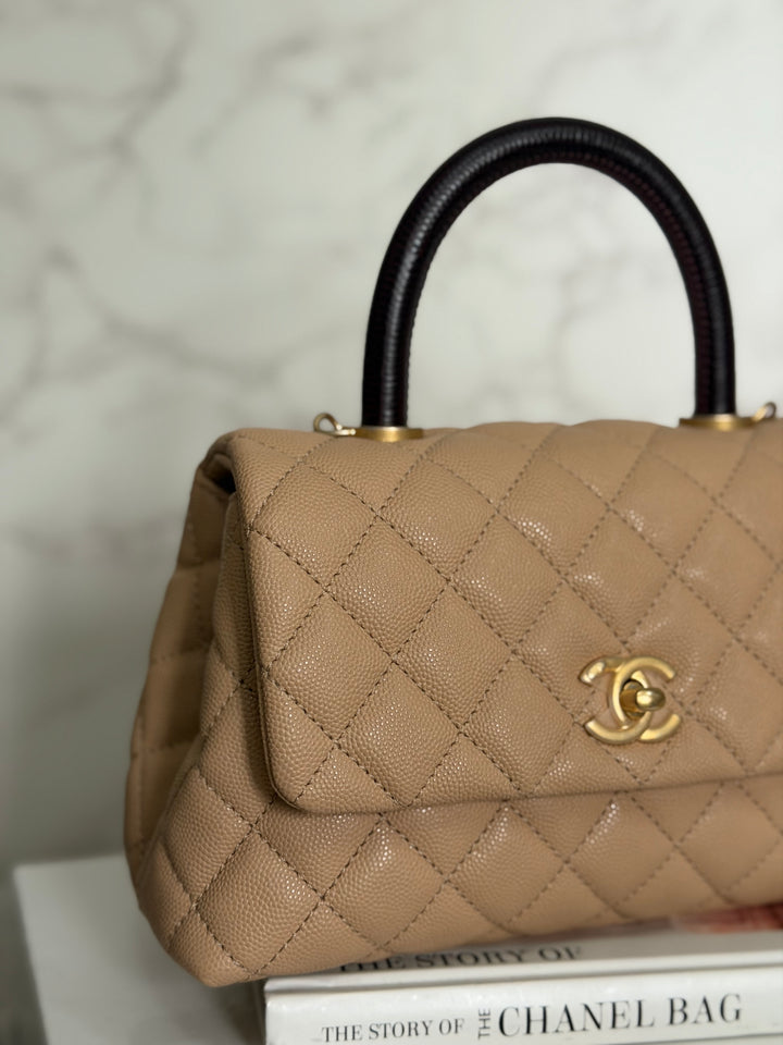CHANEL series 29 Beige Caviar Aged GHW Deep burgundy Lizard Handle Coco Handle size Small 2019/2020