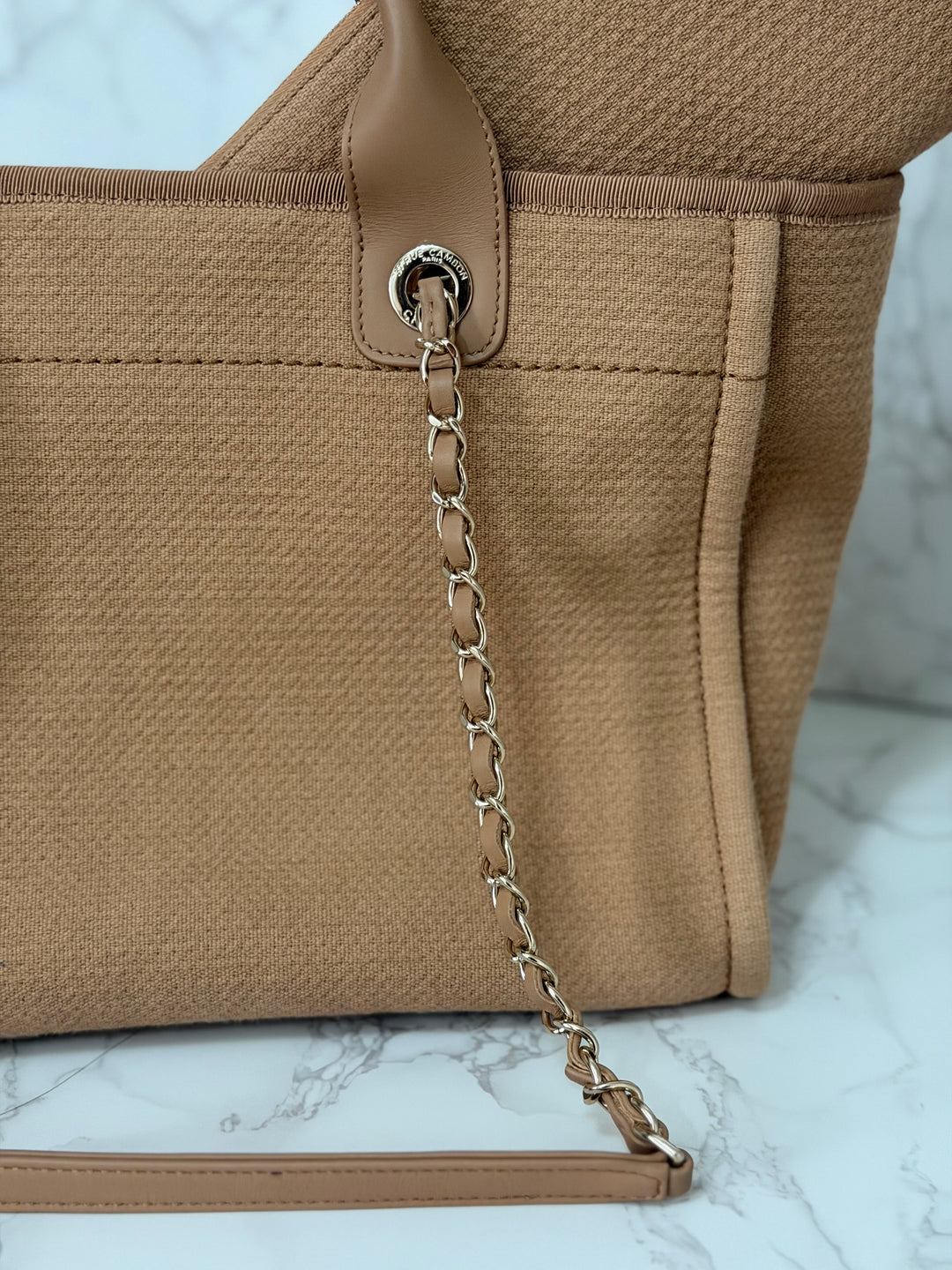 CHANEL 24P collection 2024 Beige Tweed Deauville Tote size Small with top handle LGHW and pouch