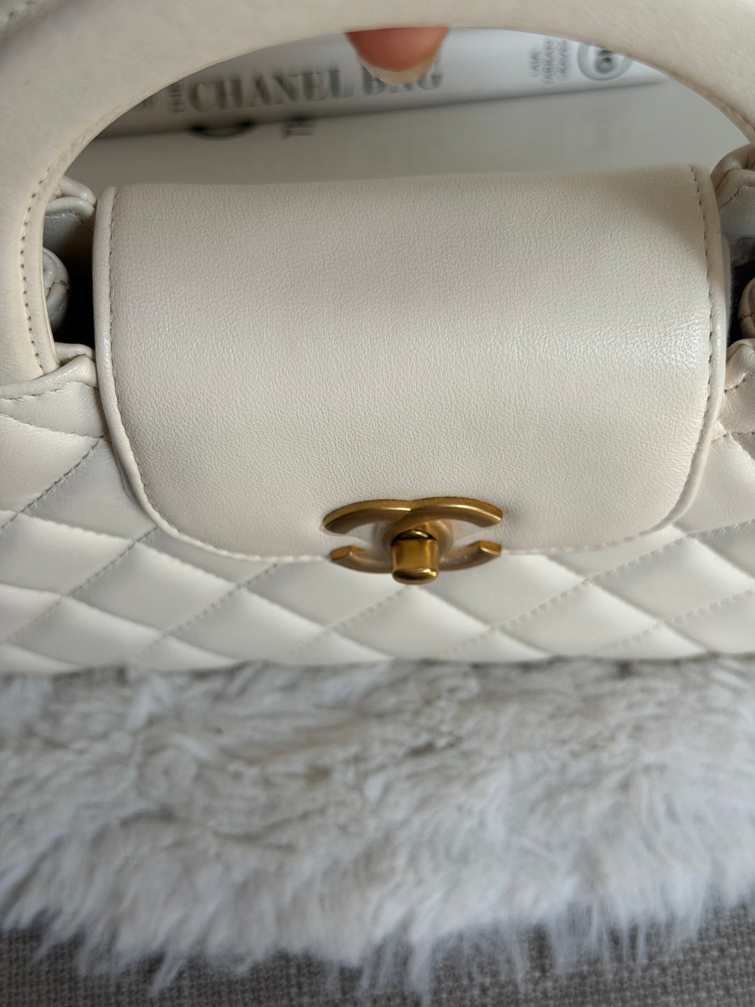 CHANEL White Calf skin Aged GHW Kelly Shopping Bag Size Small 2026