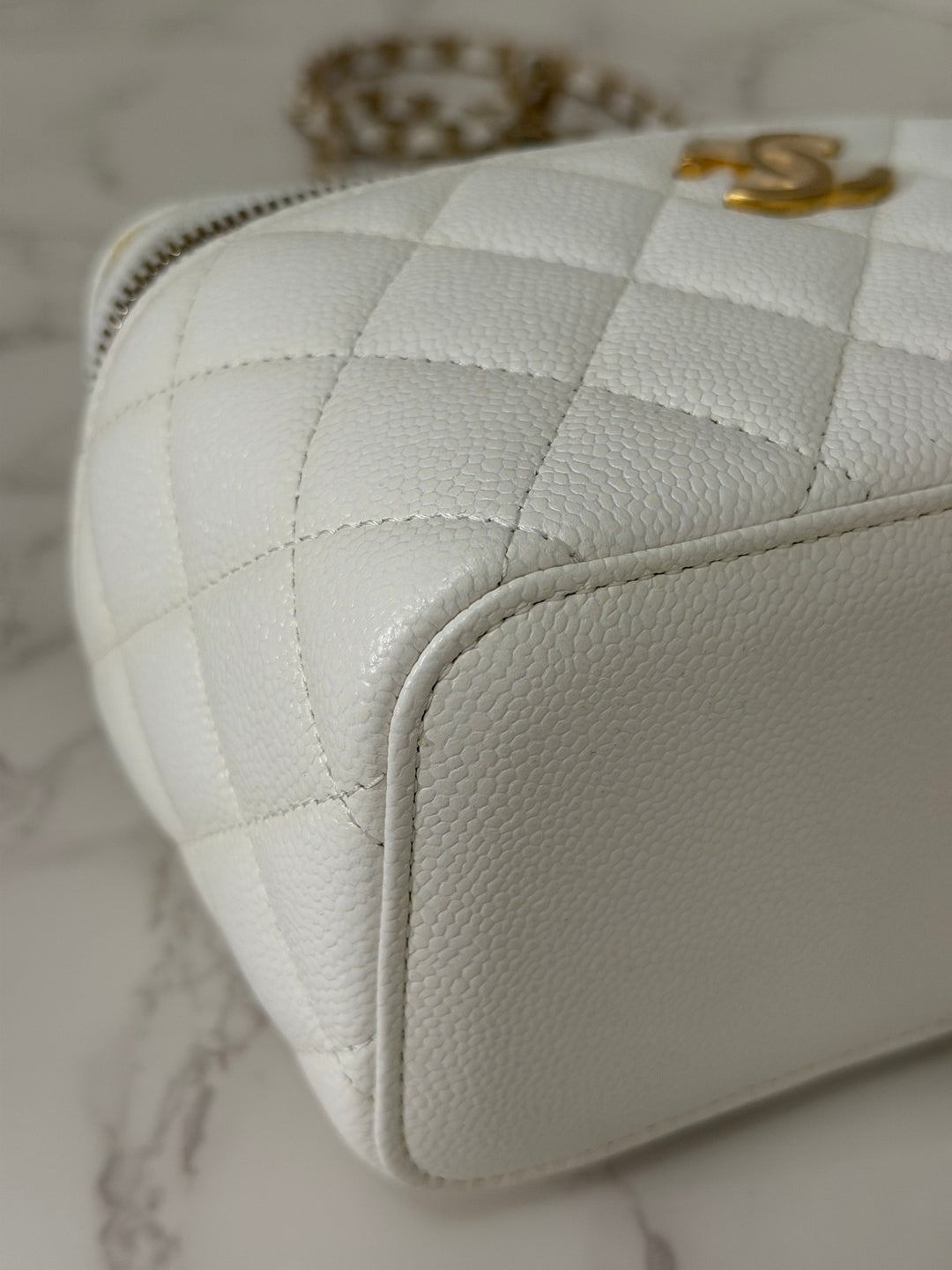 CHANEL 22S Collection 2022 Pick Me Up White Caviar Small Vanity Case with Metal Top Handle GHW