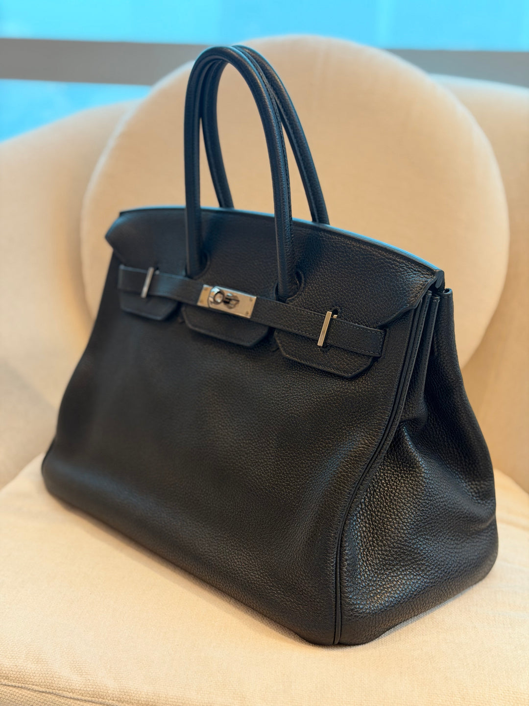 HERMÈS Black Noir Togo Leather PHW Birkin 35 Stamp M in Sq