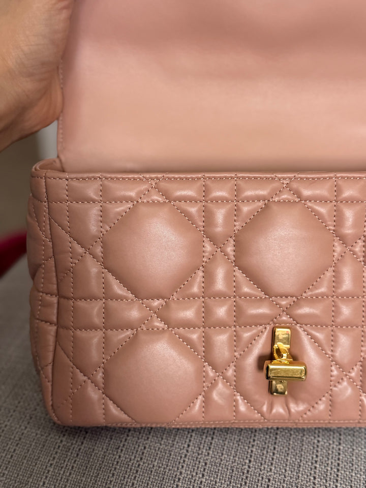Dior Caro Flap Bag in Rose De Ven Calfskin GHW Medium 25 cms